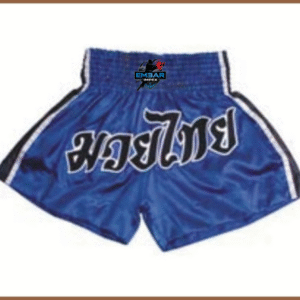 EMBAR Blue Muay Thai Shorts with Bold Thai Script