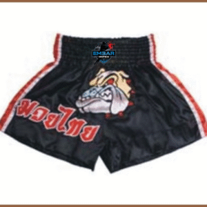 EMBAR IMPEX Black Muay Thai Shorts with Bulldog Design