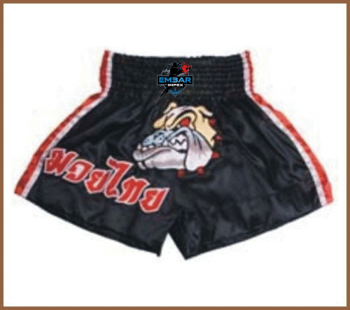 EMBAR IMPEX Black Muay Thai Shorts with Bulldog Design