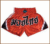 EMBAR Red Muay Thai Shorts with Bold Thai Script